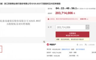 浙江民泰商业银行1.2亿股权被拍卖 第六大股东破产成“老赖”
