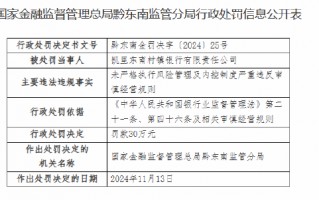 凯里东南村镇银行被罚30万元：未严格执行风险管理及内控制度严重违反审慎经营规则