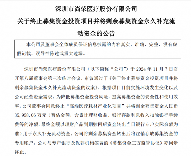 尚荣医疗７亿多元募投项目“变脸”：拟终止建了6年的高端医疗耗材产业化项目 因募资使用问题受到深交所问询-第1张图片-十倍杠杆-股票杠杆