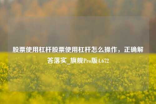 股票使用杠杆股票使用杠杆怎么操作，正确解答落实_旗舰Pro版4.672-第1张图片-十倍杠杆-股票杠杆