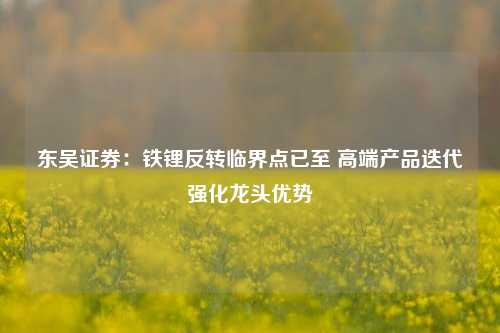 东吴证券：铁锂反转临界点已至 高端产品迭代强化龙头优势-第1张图片-十倍杠杆-股票杠杆