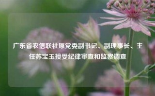 广东省农信联社原党委副书记、副理事长、主任苏宝玉接受纪律审查和监察调查