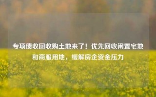 专项债收回收购土地来了！优先回收闲置宅地和商服用地，缓解房企资金压力