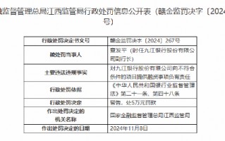 九江银行一副行长被罚5万元：向不符合条件的项目提供融资事项