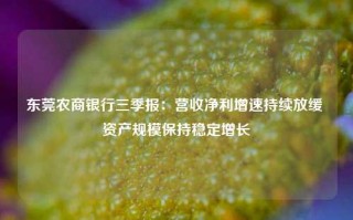 东莞农商银行三季报：营收净利增速持续放缓 资产规模保持稳定增长