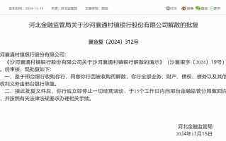 邢台银行收购合并 河北两家村镇银行获批解散