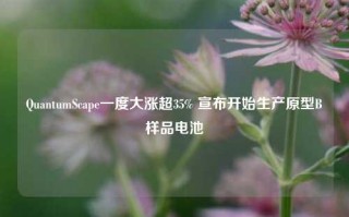 QuantumScape一度大涨超35% 宣布开始生产原型B样品电池