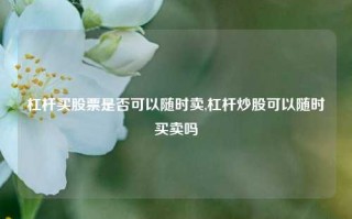 杠杆买股票是否可以随时卖,杠杆炒股可以随时买卖吗