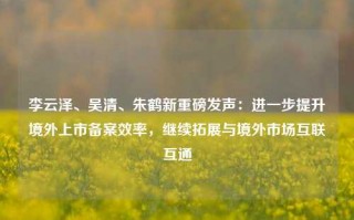 李云泽、吴清、朱鹤新重磅发声：进一步提升境外上市备案效率，继续拓展与境外市场互联互通