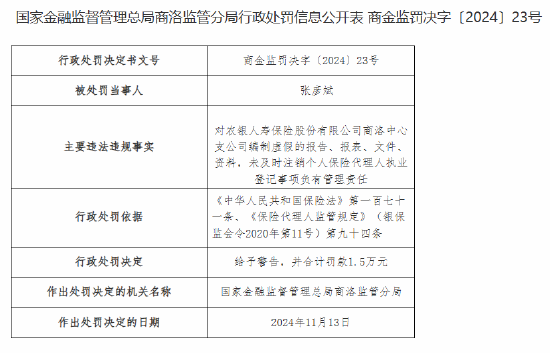 农银人寿商洛中心支公司被罚11.4万元：因编制虚假的报告、报表、文件、资料等违法违规行为-第2张图片-十倍杠杆-股票杠杆